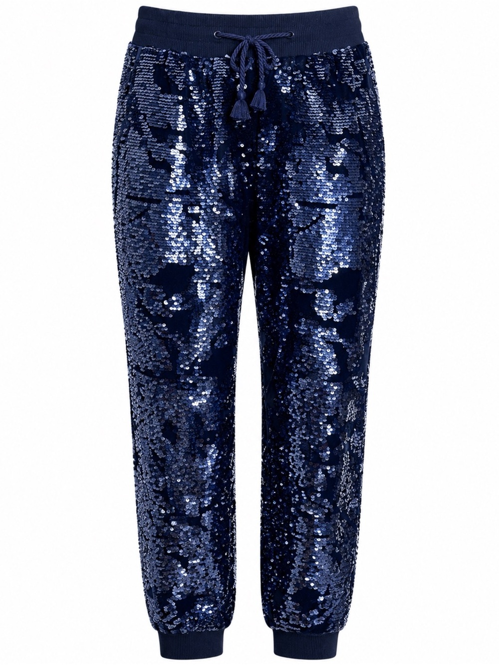 Anthropologie Navy Sequined Joggers Pants XS RUN LARGE